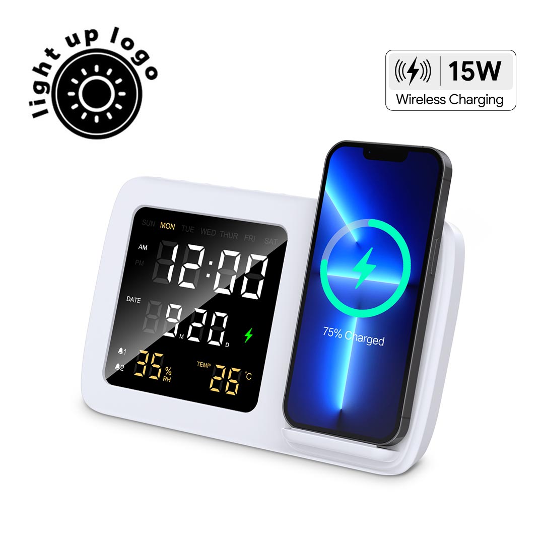 1 RISE - Giftology Digital Alarm Clock Wireless Charger - White - Image 1
